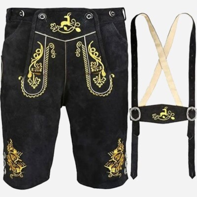 Lederhosen   Men's Bavarian Oktoberfest Real Leather Shorts with Suspenders USA