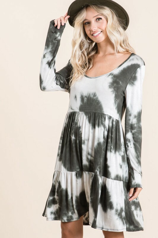 tie dye mini dress long sleeve Plus Size Long Sleeve Multi-Color Tie Dye Mini Dress STEVEN WICK