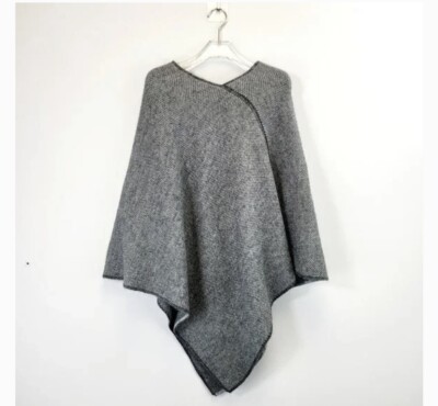 FRATELLI TALLI Black Gray Wool Poncho Cape Scarf Oversized Long Sweater Winter 