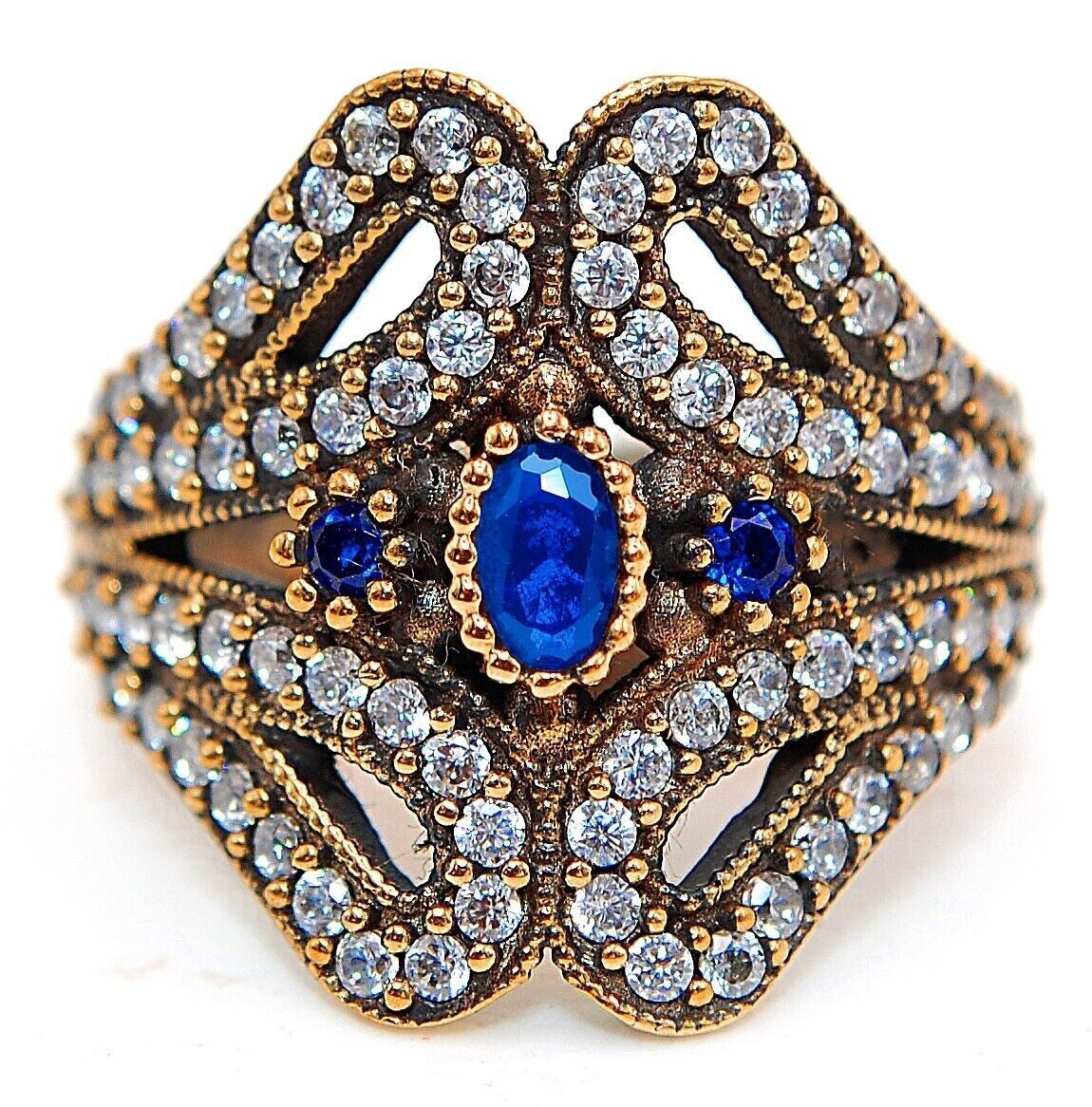 Exquisite Ottoman Style 2CT Treated Sapphire 925 Sterling Silver Ring Size 8 H1-1  