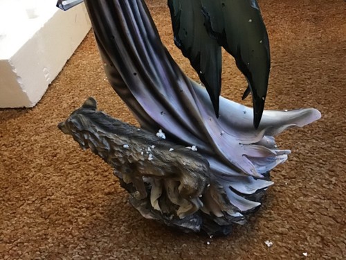 Schöne geflügelte Fee mit zwei Wölfen Harz Figur 23" Neu im Karton! #IB-L - Bild 10 von 15