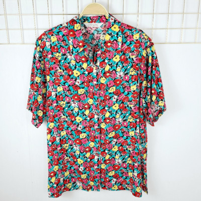 Express Compagnie Internationale Womens Top Medium Floral Camp New Vtg-Read