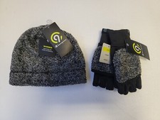 NWT C9 CHAMPION GIRLS BEANIE AND GLOMMET GLOVES SET BLACK/GRAY