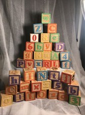 Wooden Blocks 39  Alphabet Number Children's Toy Nostalgic Kids Learn Square