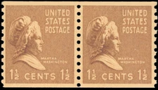 Scott 840, the 1½¢ Martha Washington - Prexie - MNH Coil Pair