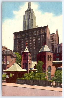 #ad VINTAGE OLD ANTIQUE POSTCARD THE LITTLE CHURCH AROUND THE CORNER NEW YORK CITY $9.99