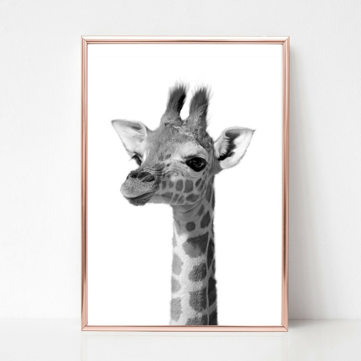 baby giraffe Print picture UNFRAMED print nursery wall art a4 black white  animal