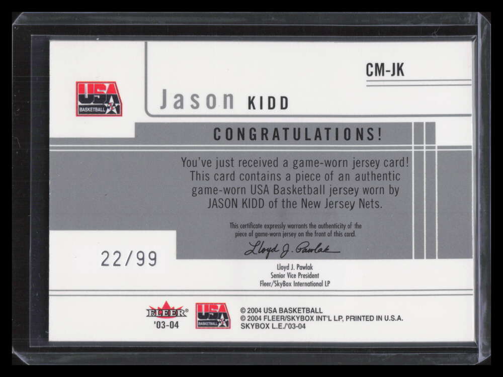 スポーツ選手 SKYBOX MLBCard E-TICKET 15/15 complete 2003-04 SkyBox LE Championship MettLE RGJK Jason Kidd USA Patch 22