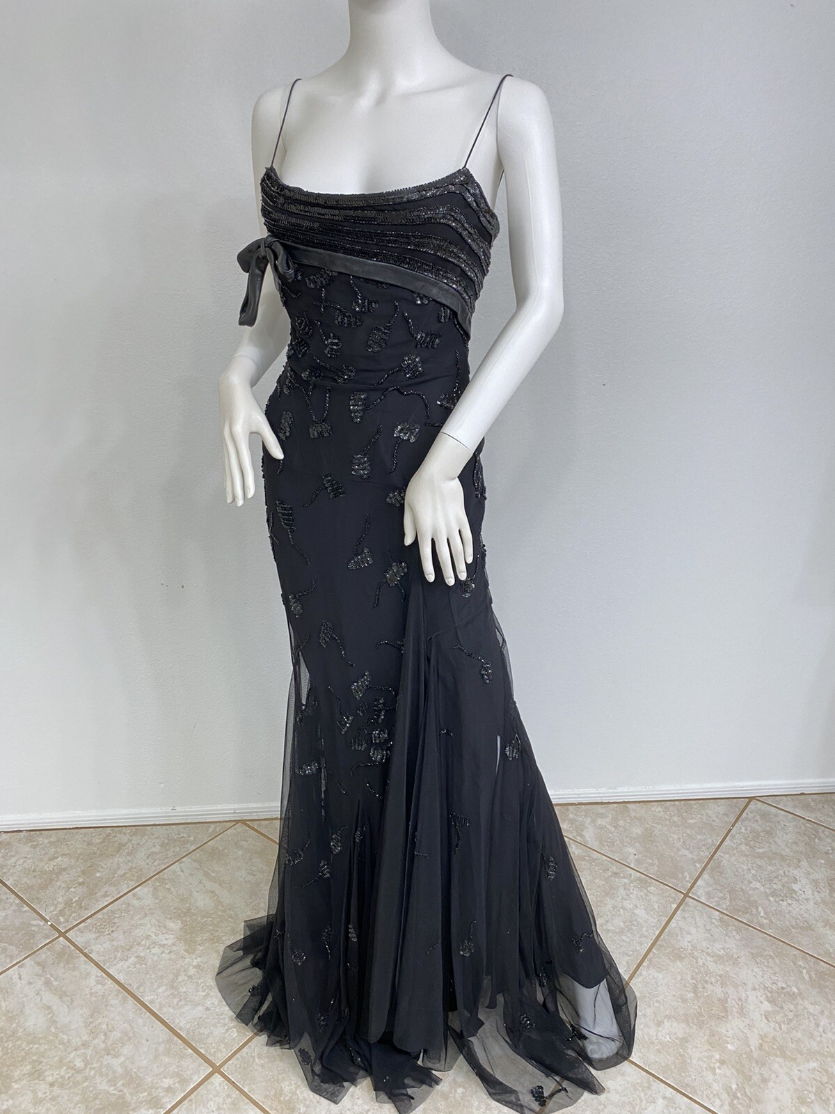 Pre-owned Dior Vintage John Galliano For Black Beaded Tulle Slip