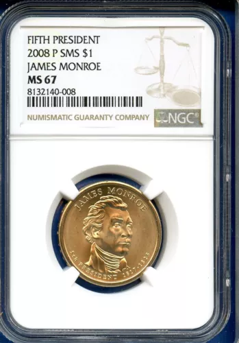 2008 P NGC SMS MS67 James Monroe 5th President $1 US Mint Coin 2008-P MS-67 