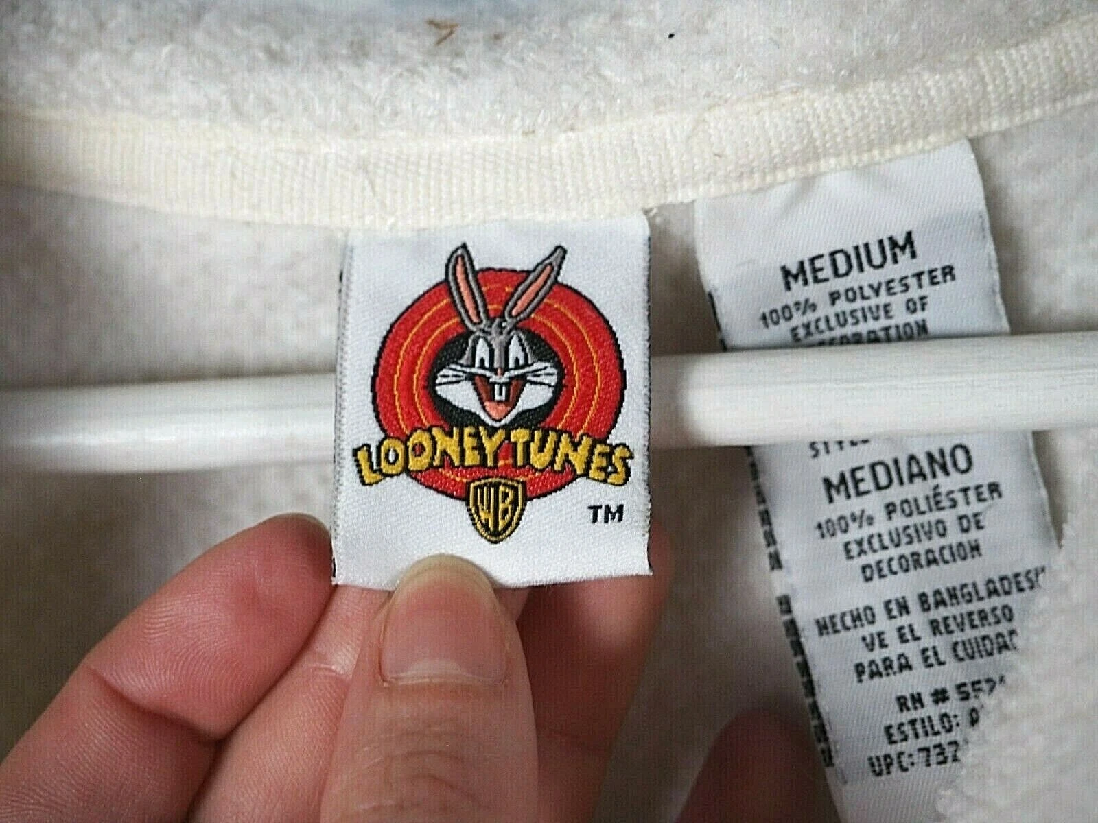 OFF WHITE Felpa con cappuccio vintage anni 90 Y2K Looney Toons Tweety Bird Warner Bros avorio ricamo pile M