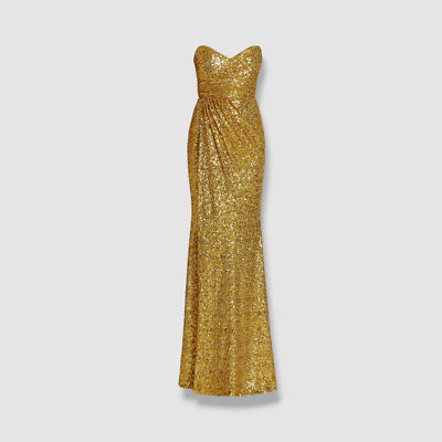 Badgley Mischka Sequined Strapless Gown, 14 / Yellow
