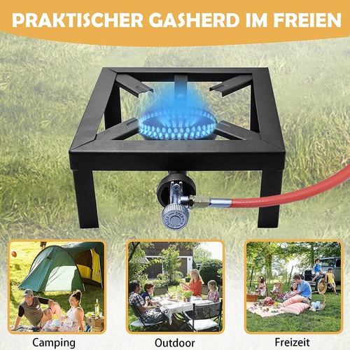 Hockerkocher Gaskocher Gasbrenner Campingkocher Wok 8kW Schlauch Druckminderer - Bild 4 von 17