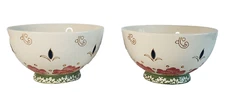 NWOB Artistic Accents Dutch Wax Bowls Hand Painted Floral Footed 6" Set of 2