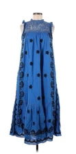 Rhode Women’s Blue & Black Babydoll Style Boho Embroidered  Dress Size M
