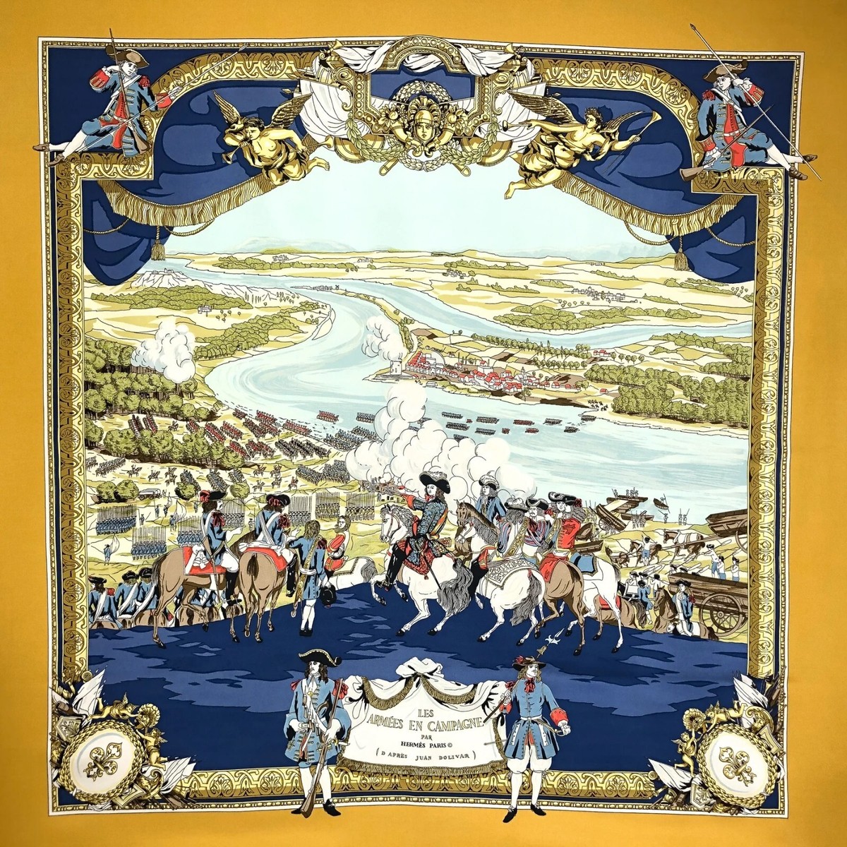 Hermes Scarf Les Armees en Campagne by Lise Coutin 1st Issue 1961