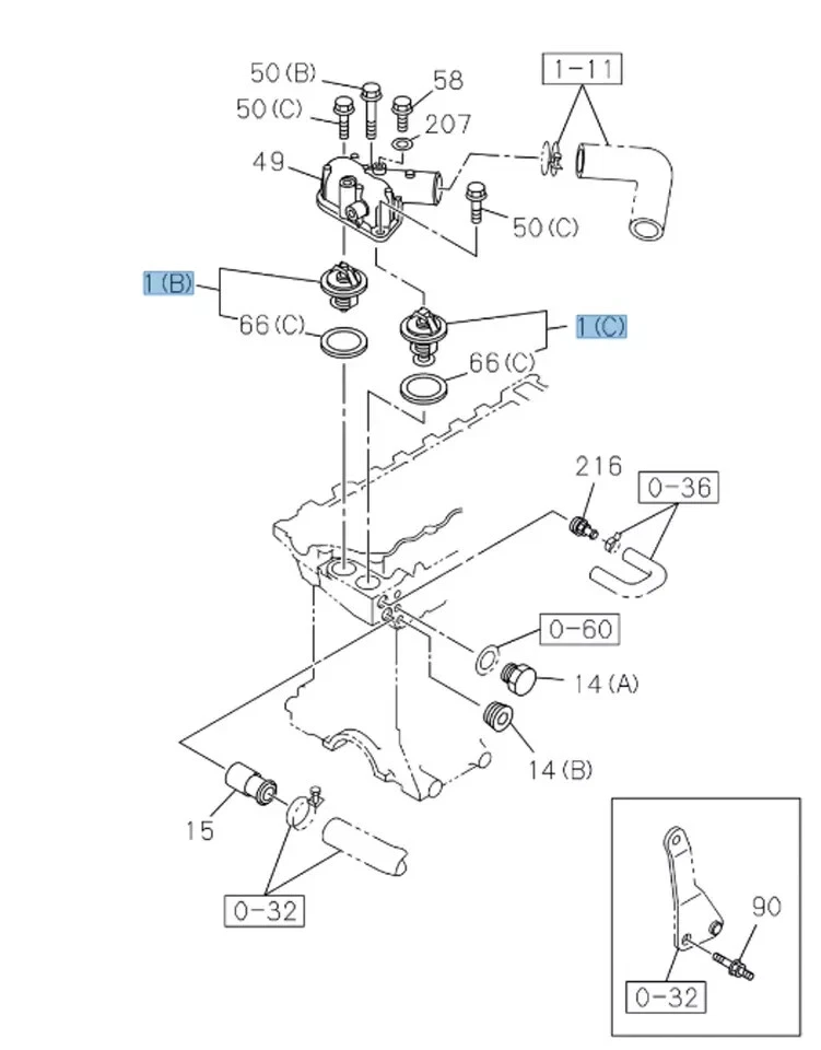 Coolant Thermostat For ISUZU NPR NQR NRR 4.8L 4HE1 4.3L 4HF1 5.2L 4HK1 - 1 Pair - Изображение 2 из 4