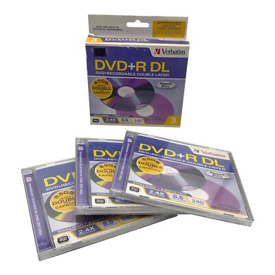 Verbatim Double Layer DVD+R DL 3-disc pk Jewel Cases 8X 8.5GB #95014 NEW