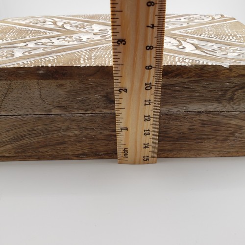 Caja de madera de mango indio hecha a mano tallada blanqueada joyería baratija regalo 8"x5"x2.5" - Imagen 12 de 14