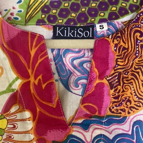 Kikisol Women's Shirt Sz S Floral Tropical Cotton Tunic 3/4 Sleeves Boho Blouse - Picture 3 of 8