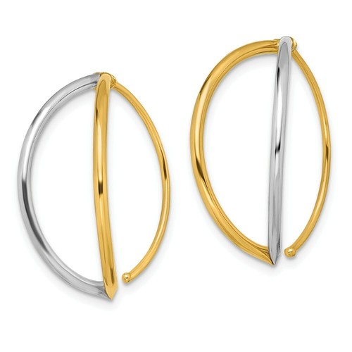 Italian 14k Two Tone Gold High Polished 25mm Split Tube Threader Dangle Earrings - Picture 2 of 3
