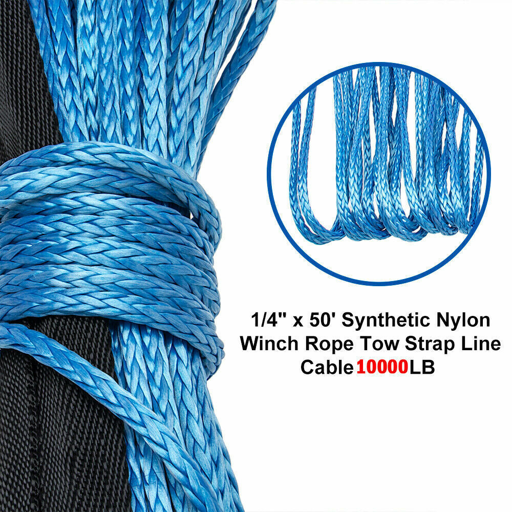 50-Foot Synthetic Winch Rope – 10,000 LB Strength For 4WD & ATV Recovery (1/4” Thick)
