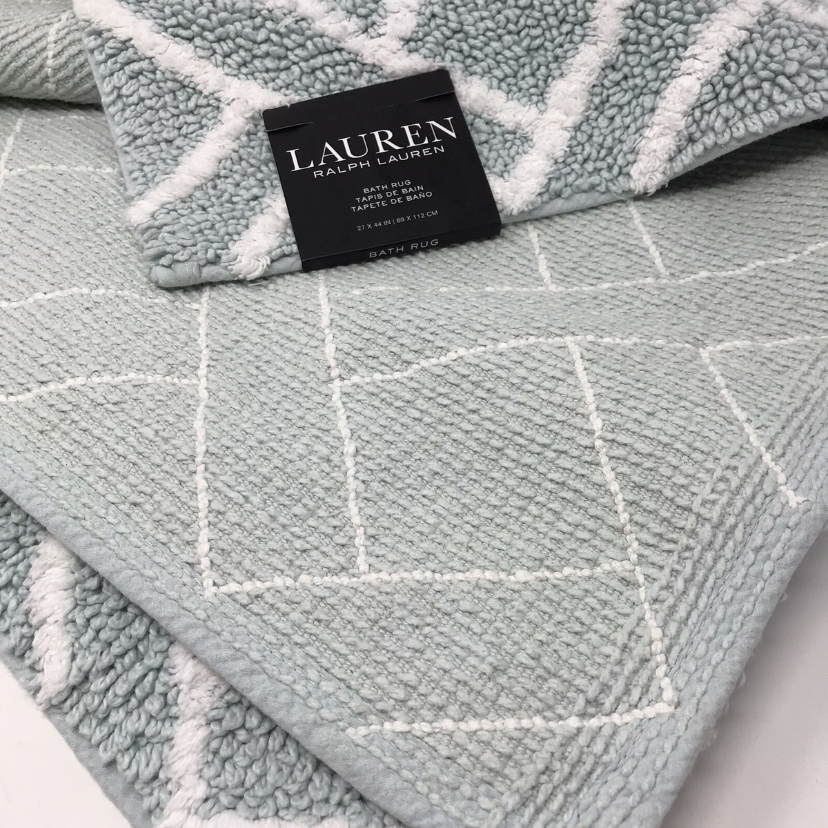 RALPH LAUREN Bath Rug Anti Slip Geometric Mint/White 27x44