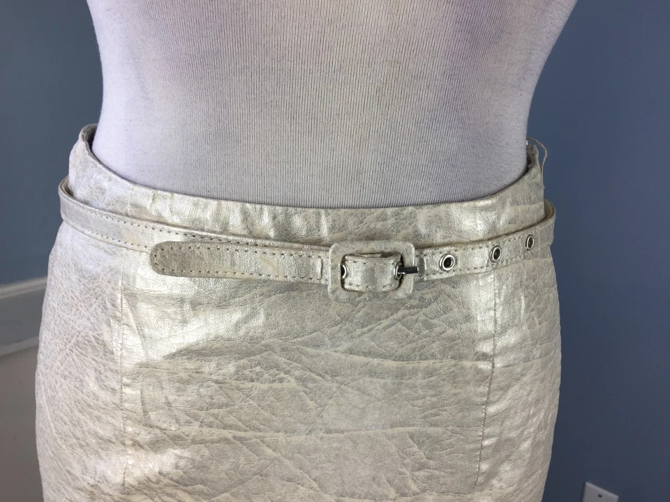Etcetera Xs 0 2 银色亚麻聚乙烯裂纹人造皮革裙套装腰带别致工作 — 第 3/4 张图片