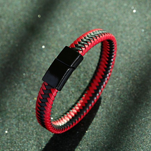 Men's Stainless Steel Clasp Braided Leather Bangle Fashion Handmade Bracelets - Picture 18 of 53