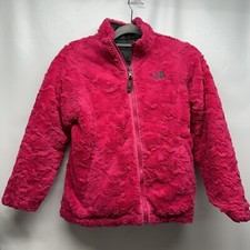 North Face Jacket Girls Large 14 16 Pink Black Fleece Reversible Mossbud Swirl