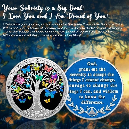 Limited 4 Months Butterfly AA Sobriety Coin Recovery Coin Tree Of Life Men Gifts - Picture 11 of 13