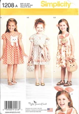 Uncut Simplicity Sewing Pattern # 1208 Child's Dresses Purses Headband Size: 3-8