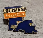 "Pelican State" Louisiana State-Shaped Blue Travel/Souvenir Lapel Pin 