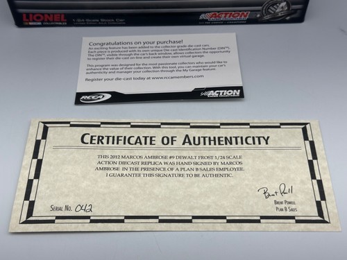 Action Lionel #9 Marcos Ambrose Dewalt 2012 Fusion, Autographed, Frost Edition - Picture 2 of 23