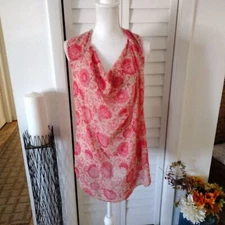 CABI Vita Drape neck blouse open back cutout sleeveless floral Sz M