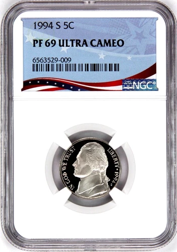 1994-S Proof Jefferson Nickel, Graded PF69UC NGC * OSR Sales Patriotic Label