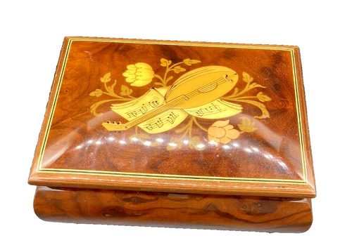 Vintage REUGE Inlaid MANDOLIN Lacquered Burled Wood MUSIC Box Made in Italy - Picture 4 of 8