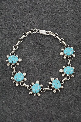 Turquoise & Sterling Silver Link Bracelet - Amelida Peynetsa