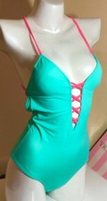 Victorias Secret SWIM Strappy One Piece Sea Foam Glow Swim Suit XS Wirefree 3499