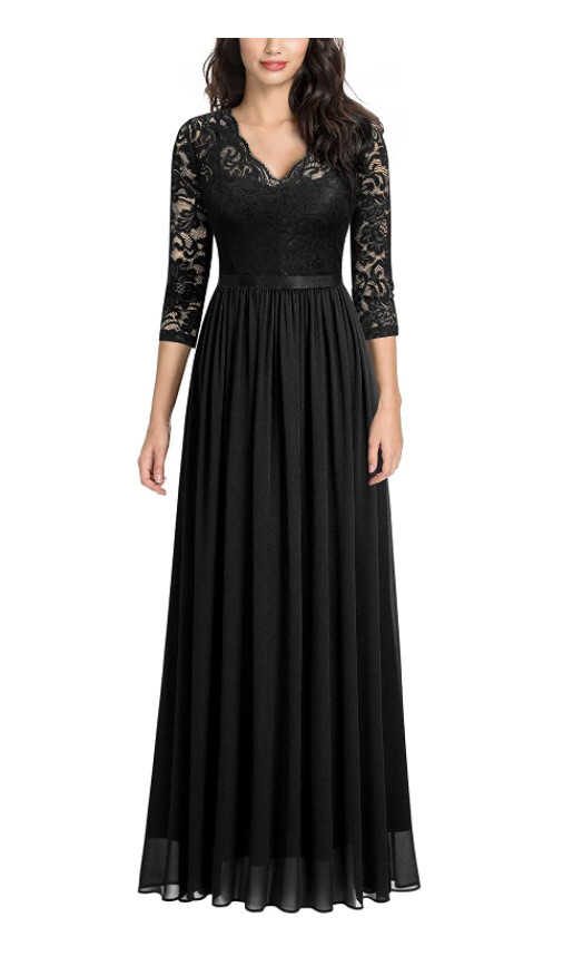 winter lace dresses Black Lace Prom Dress High Low, Graduation School Party Dress, Winter  Formal Dress main image 1