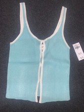 Abercrombie Fitch Women's Contrast Trim Cutout Tank Turquoise sz S NWT