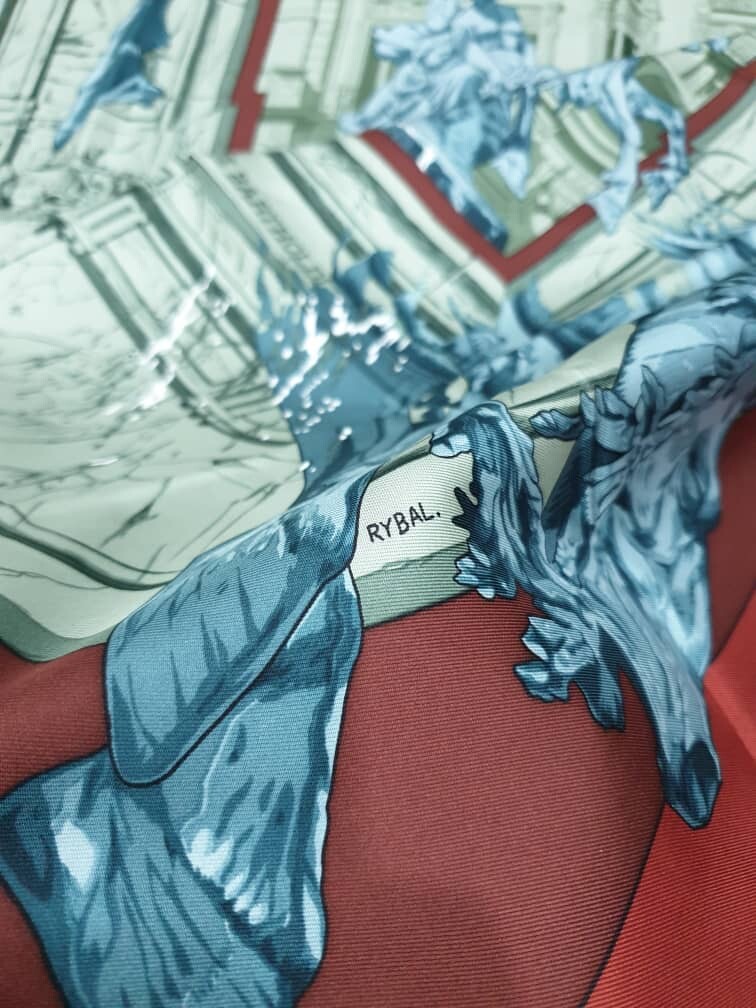 Authentic Hermes Silk Scarf “LA FONTAINE DE BARTHOLDI” By RYBAL 90x90cm