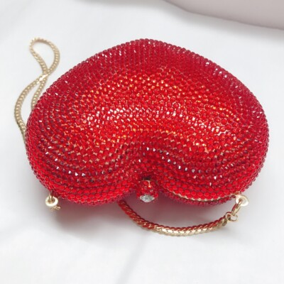 Love Heart Shape Rhinestone Clutch Crystal Evening Bag Handbag
