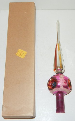 VINTAGE FANTASIA POLAND TRIPLE INDENT GLASS CHRISTMAS ORNAMENT TREE TOPPER 11"