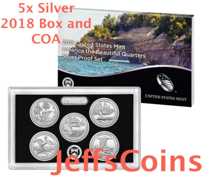2018 S Silver Quarters Mint Proof 5x Set 90% +Box COA Pictured Rocks -Block 18aq