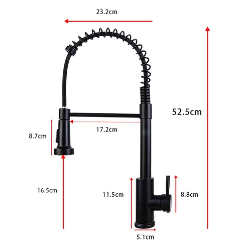 Matt Black Monobloc Kitchen Sink Mixer Tap with Pull Out Hose Spray Single Lever - Picture 3 of 12