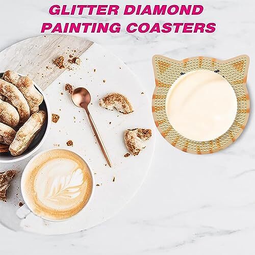 4Pcs Cat Diamond Art Coasters Kit, DIY Diamond Painting Kits, Diamond Cat-a - Picture 6 of 7