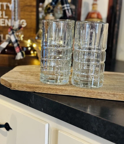 Anchor Hocking Vintage Tartan Plaid 6.5” Glasses Bar Tumblers Lot 4 Drinking