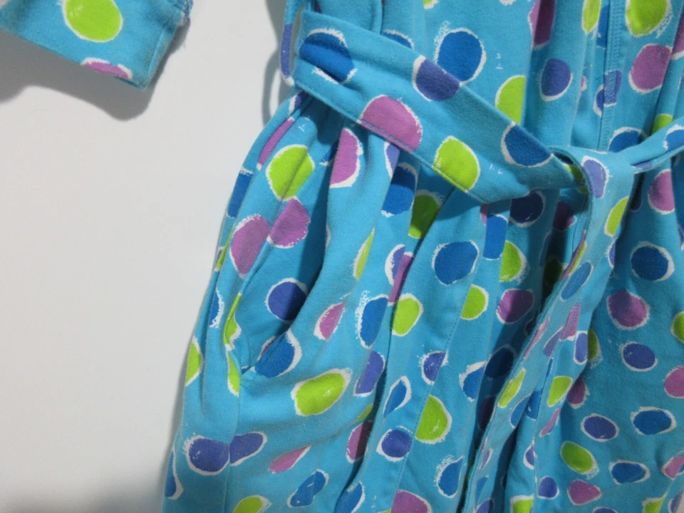 Tamanho M VINTAGE Y2K Cabernet ALGODÃO Feminino Roupão de Banho Curto Azul Bolinhas Cinto de Gravata - Imagem 4 de 4
