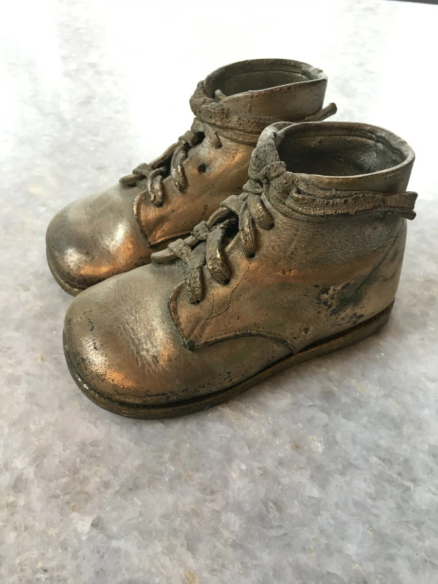 Antique Bronzed Bronze Bronzing Gilded Baby Toddler Leather Shoes